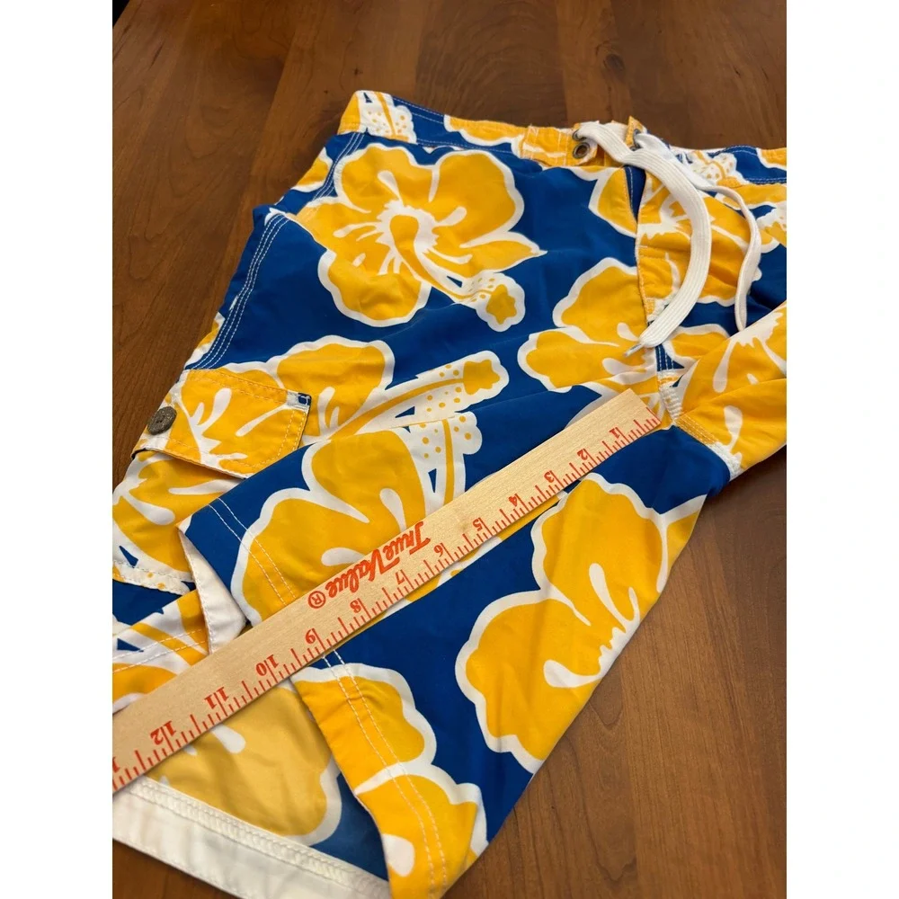 Tommy Hilfiger Mens Hibiscus Floral Board Shorts Blue Yellow Swim‎ Trunks Size M